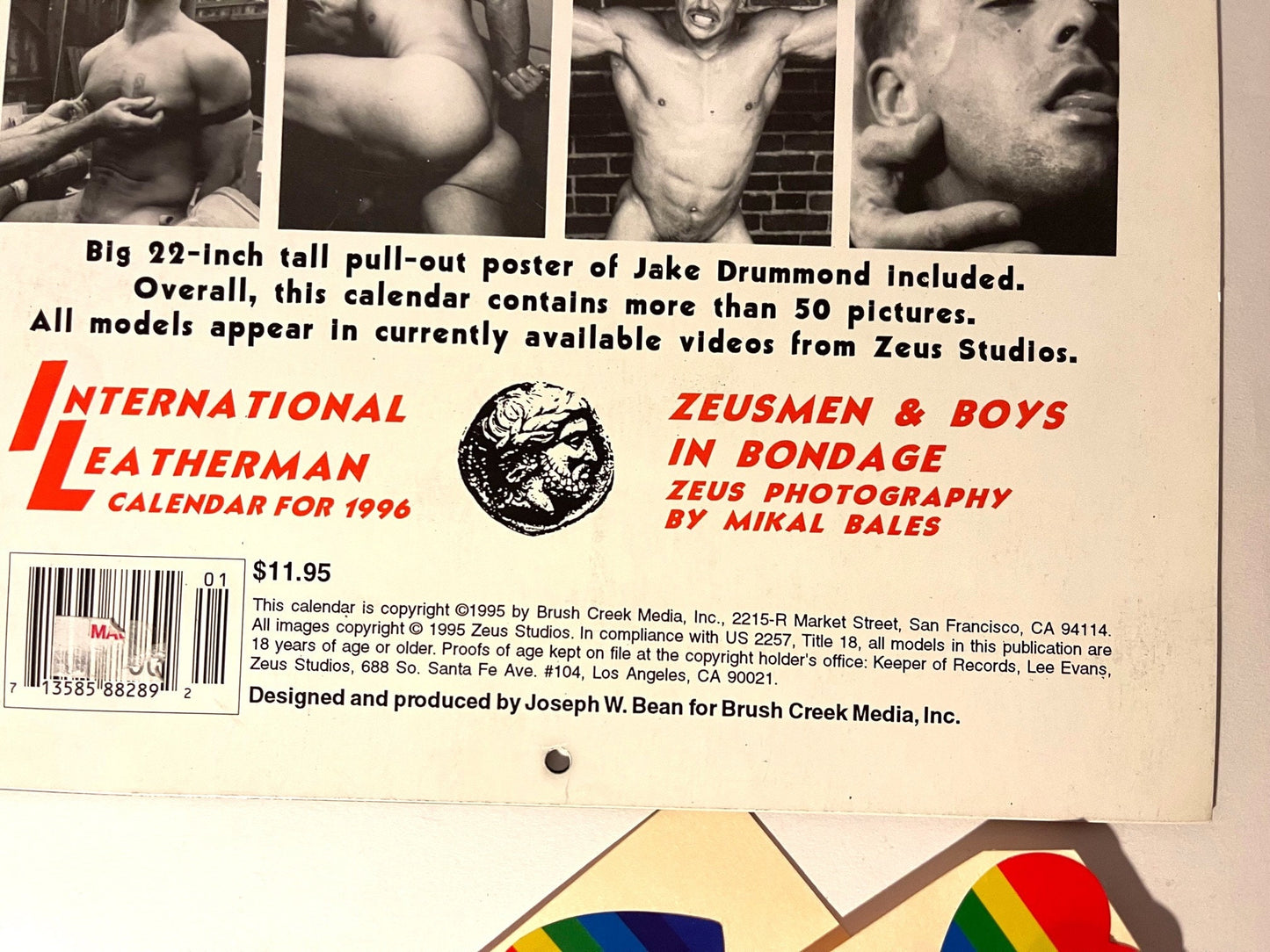 Trouble! International Leatherman calendar for 1996; including the 22" tall pull out poster of Jake Drummond Zeusmen by Mikal Bales. Mature